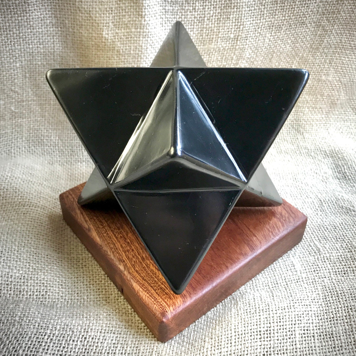 shungite merkaba 100mm 4 inches custom wood base