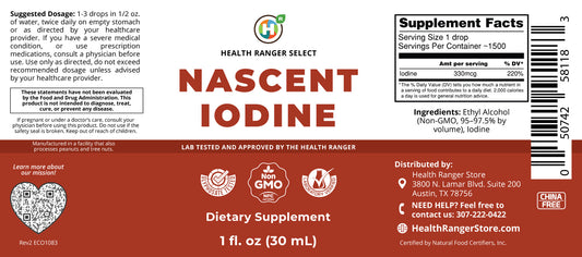 Health Ranger's Nascent Iodine 1 fl oz (30ml) | 2 Percent Strength