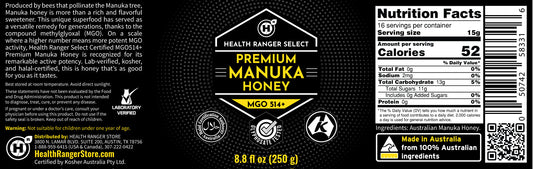 Premium Manuka Honey | MGO 514+ (15+ NPA) | 8.8 fl oz (250g)