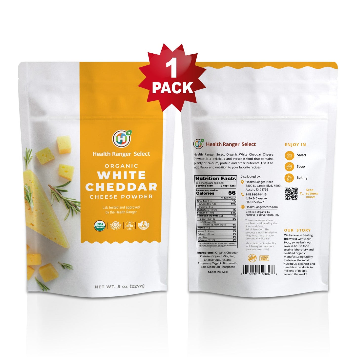 Organic White Cheddar Cheese Powder 8 oz (227g)