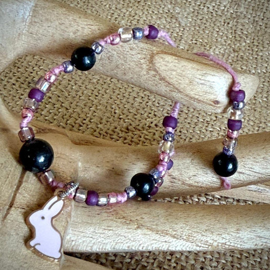 Adjustable Shungite Bracelet for Kids | Pink Bunny With Sparkles