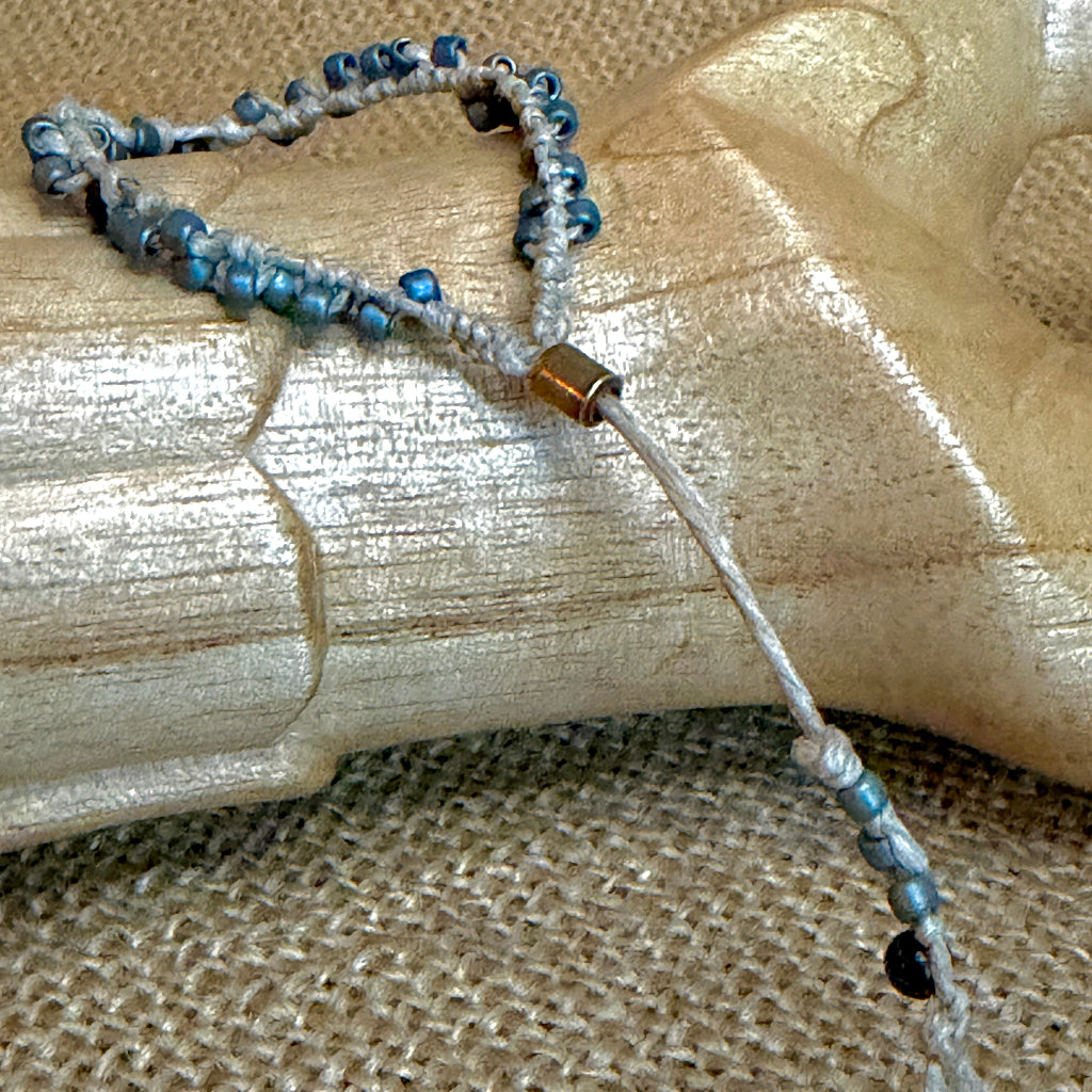 Adjustable Shungite Bracelet for Kids | Blue Beads with Bronze Heart 3