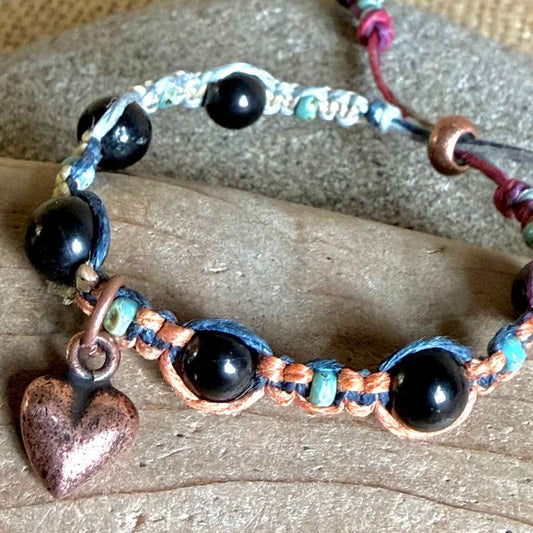 Adjustable Shungite Bracelet for Kids | Colorful Hemp, Copper Heart