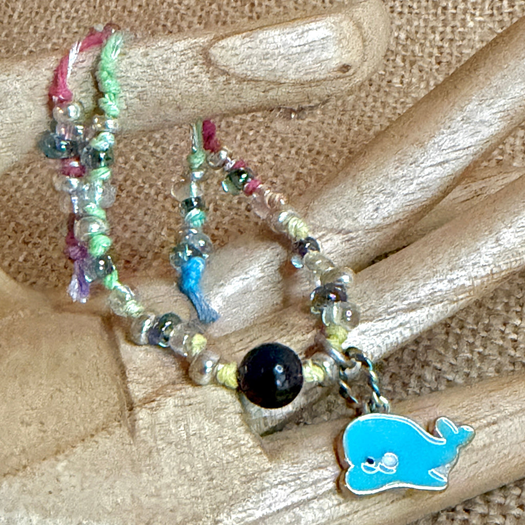 Adjustable Shungite Bracelet for Kids | Soft Pastels Blue Dolphin Charm 4