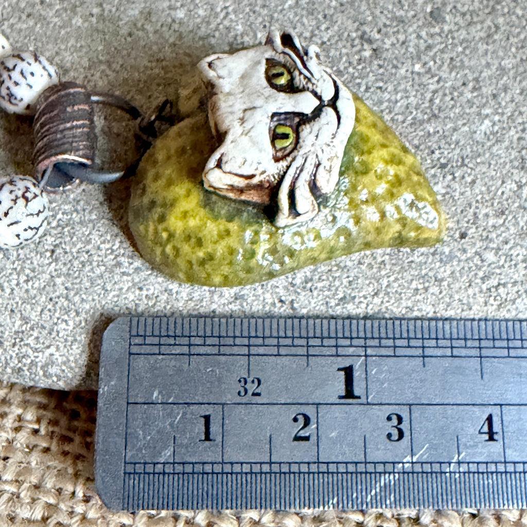 Artisan Cat Pendant Shungite Necklace | With Copper & Salwag Seed Beads
