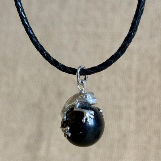 Black Shungite Froggy Pendant | Sterling Silver Lost Wax Casting