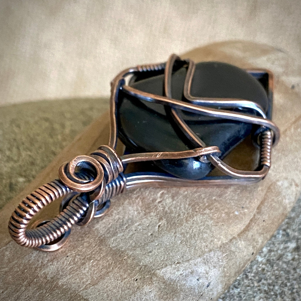 Black Shungite Pendant | 11.7 g Antiqued Copper Setting 3