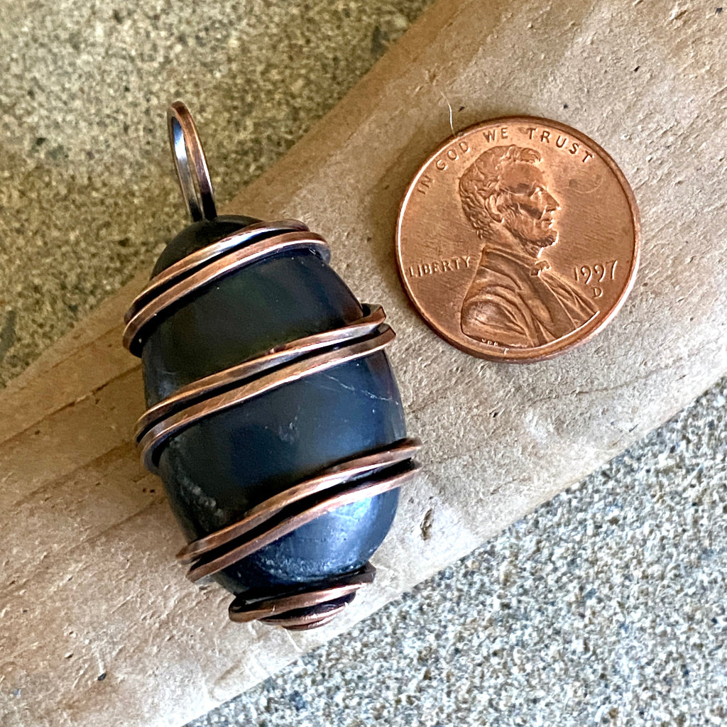 Black Shungite Pendant | 12.7 g Antiqued Copper Setting scale