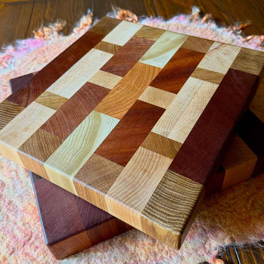Cutting Boards | End Grain, Upcycled Hardwood, 12 Inch Square