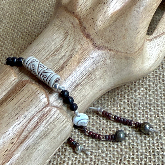 Dangly Adjustable Beaded Shungite Bracelet | Ceramic Focal & Shiva Eye 1