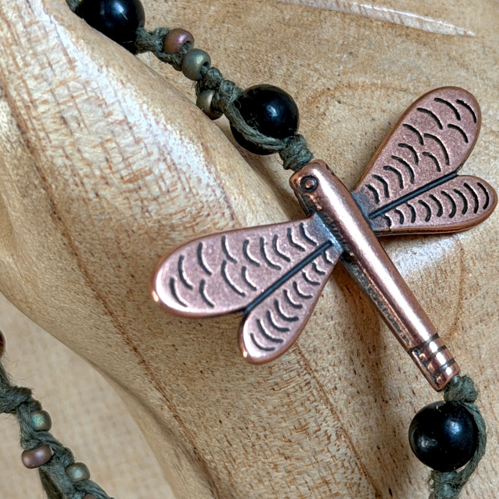 Dangly Adjustable Beaded Shungite Bracelet | Copper Dragonfly 3