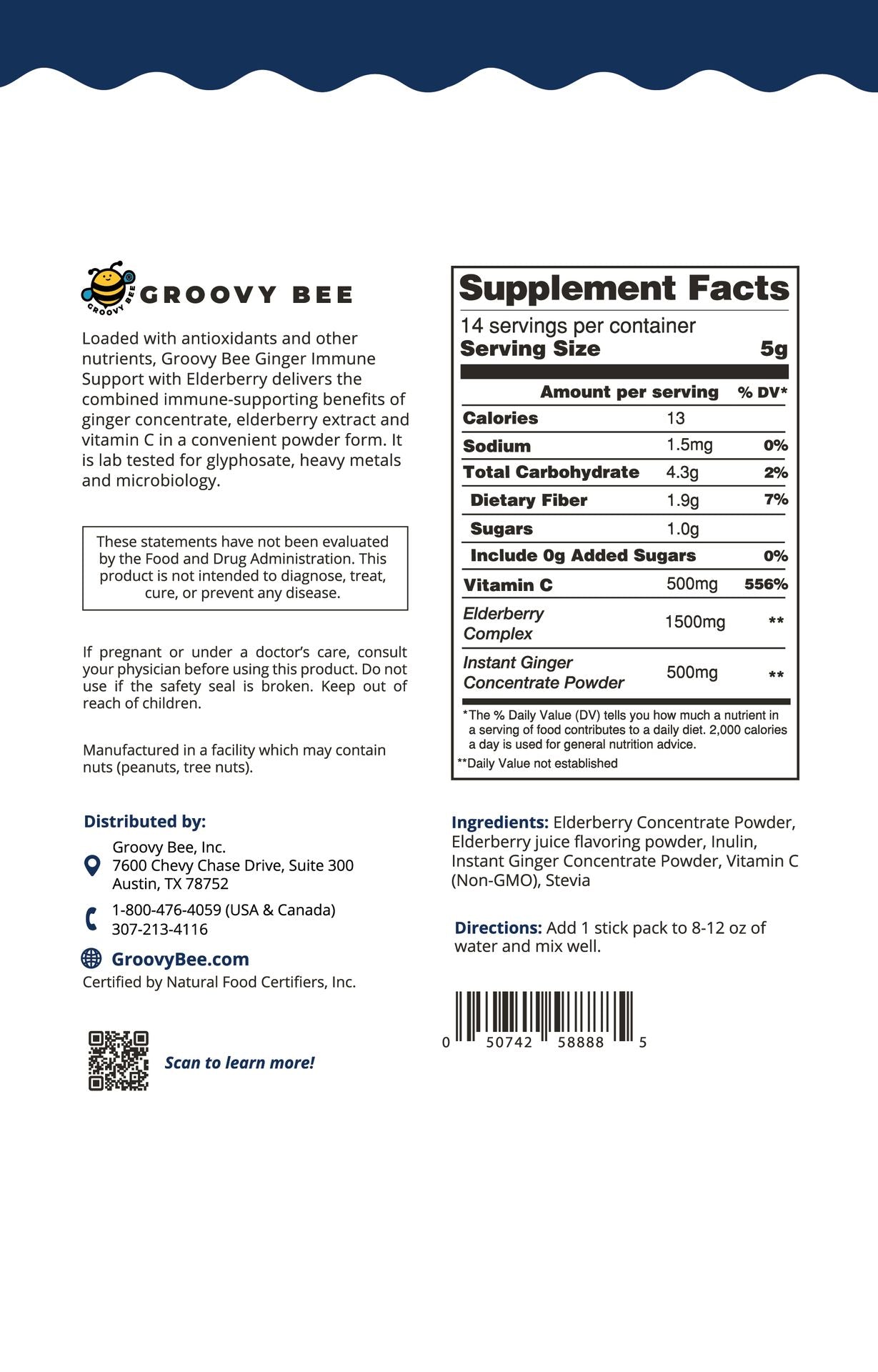 Ginger Immune Support with Elderberry Drink Mix (14 Packs)