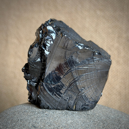 Elite Shungite Nugget 228g | On Polished Black Shungite Circular Tile 1