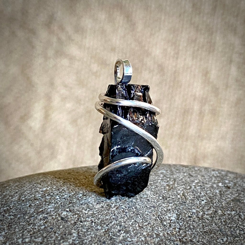 Elite Shungite Pendant | 3.6 g Hand Forged Sterling Silver Setting front