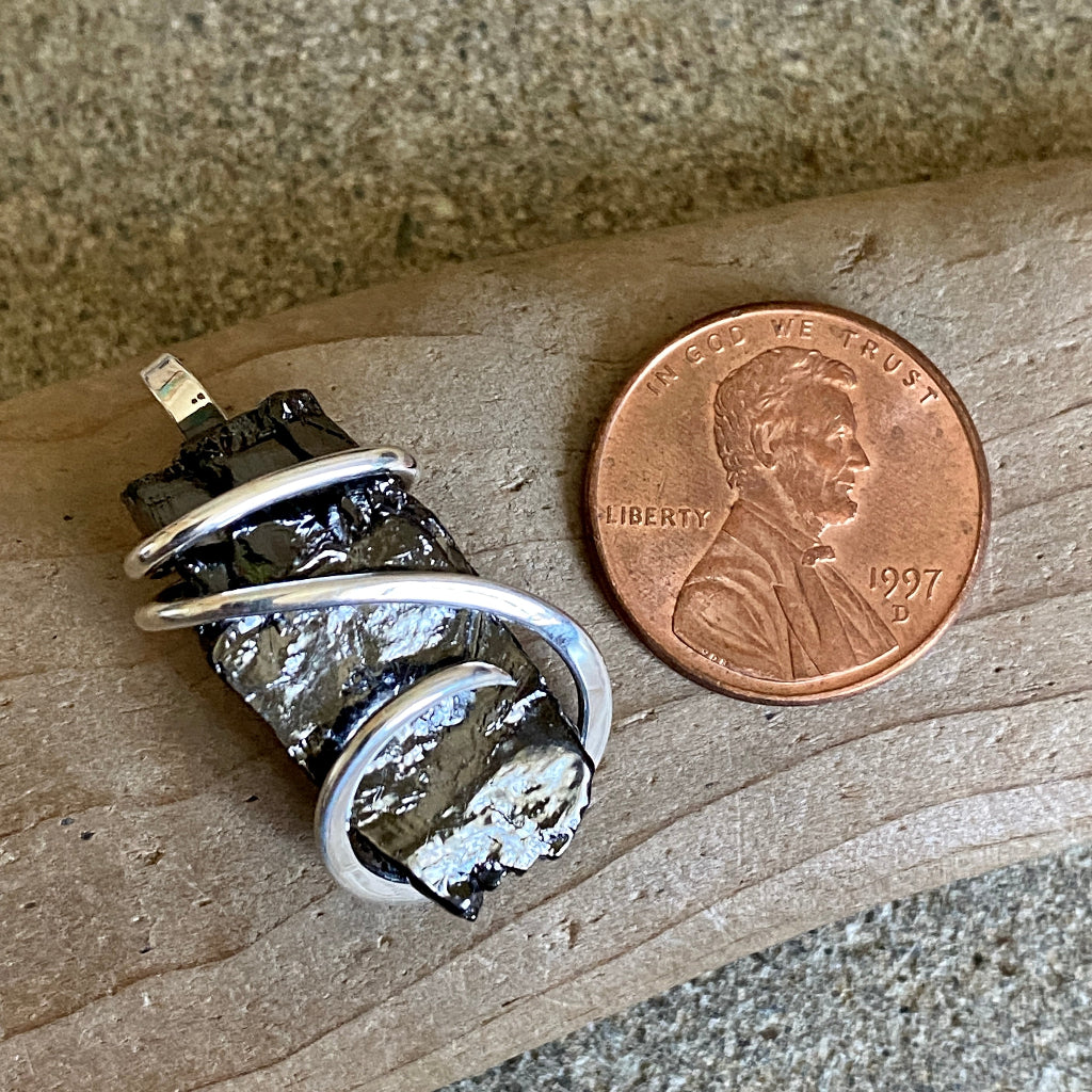 Elite Shungite Pendant | 3.6 g Hand Forged Sterling Silver Setting penny