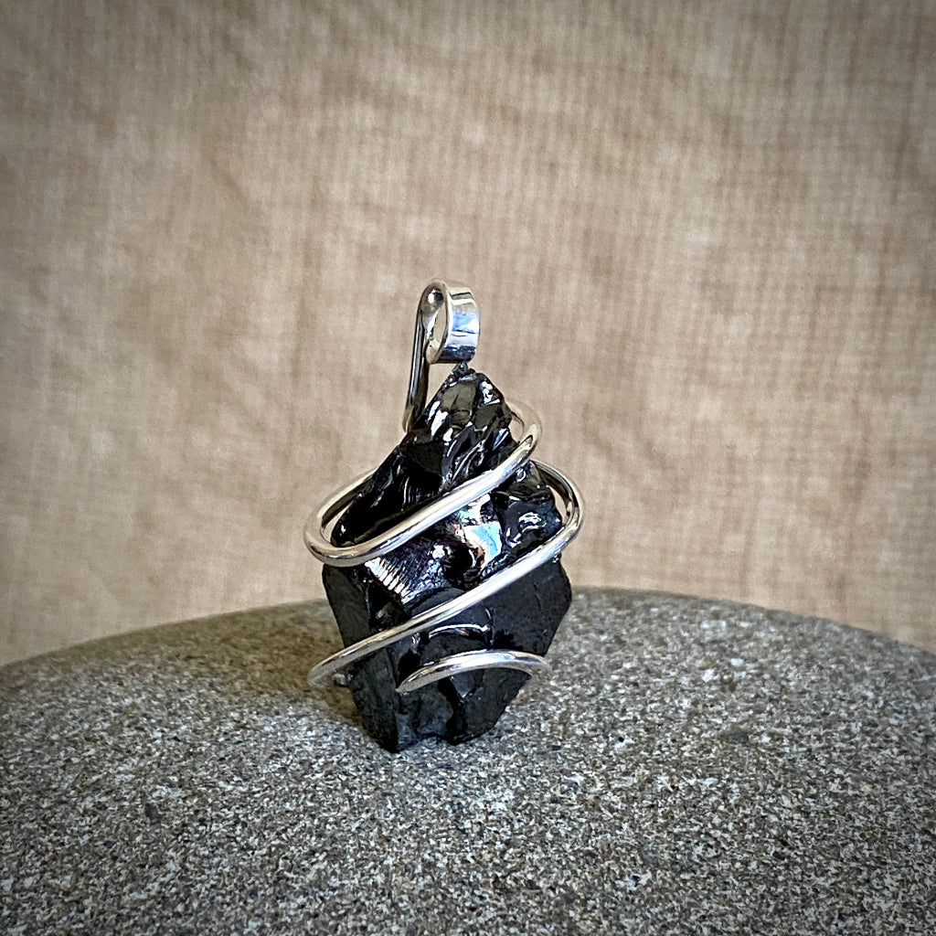 Elite Shungite Pendant | 5.3 g Hand Forged Sterling Silver Setting
