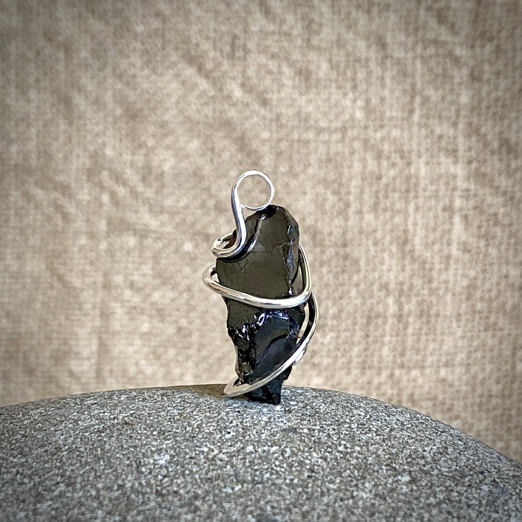 Elite Shungite Pendant | 5.3 g Hand Forged Sterling Silver Setting 3