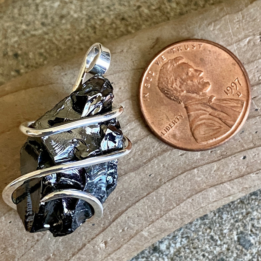 Elite Shungite Pendant | 5.3 g Hand Forged Sterling Silver Setting scale