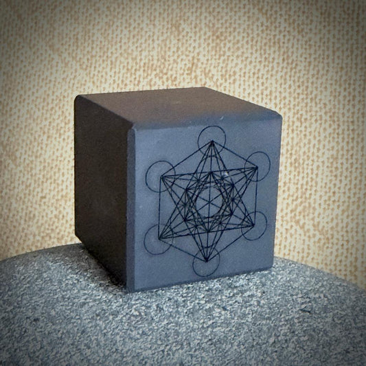 Engraved Shungite Metatron's Cube on Bumblebee Jasper Slab