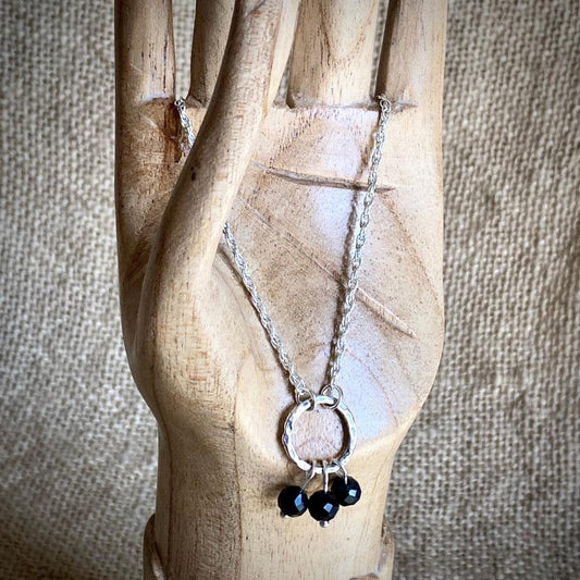 Essential Shungite Necklace with Sterling Silver Ring & 3 Shungite Beads