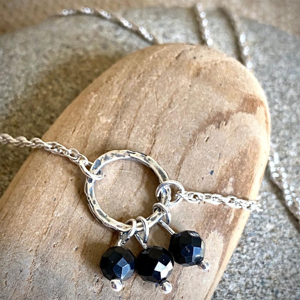 Essential Shungite Necklace with Sterling Silver Ring & 3 Shungite Beads
