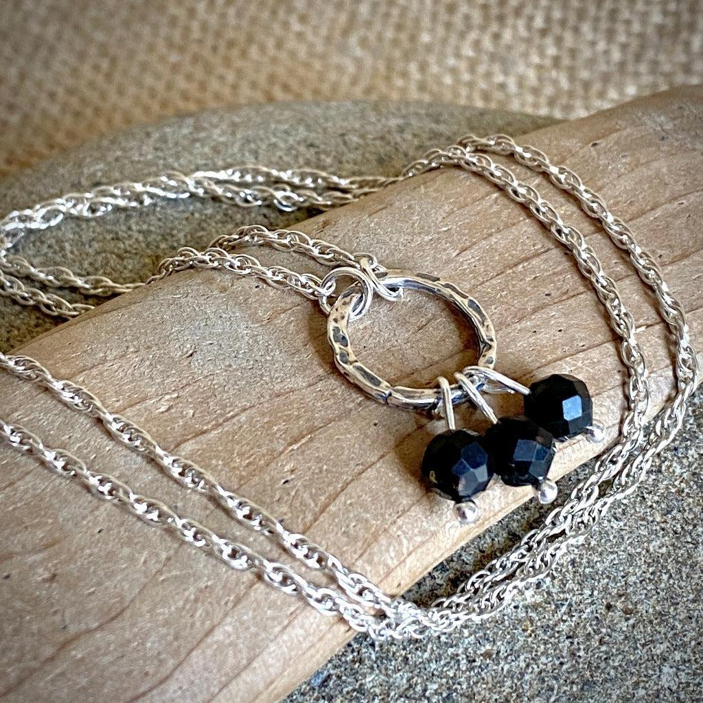 Essential Shungite Necklace with Sterling Silver Ring & 3 Shungite Beads