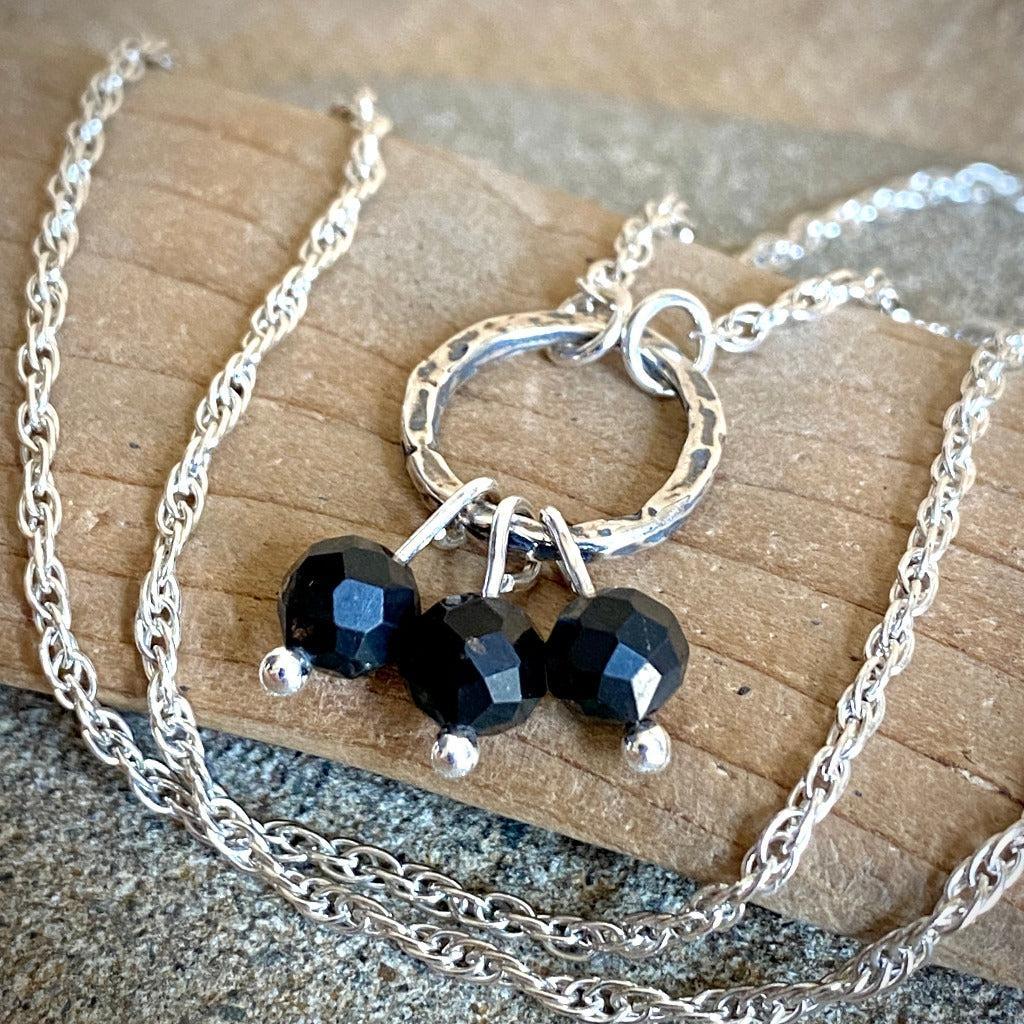 Essential Shungite Necklace with Sterling Silver Ring & 3 Shungite Beads