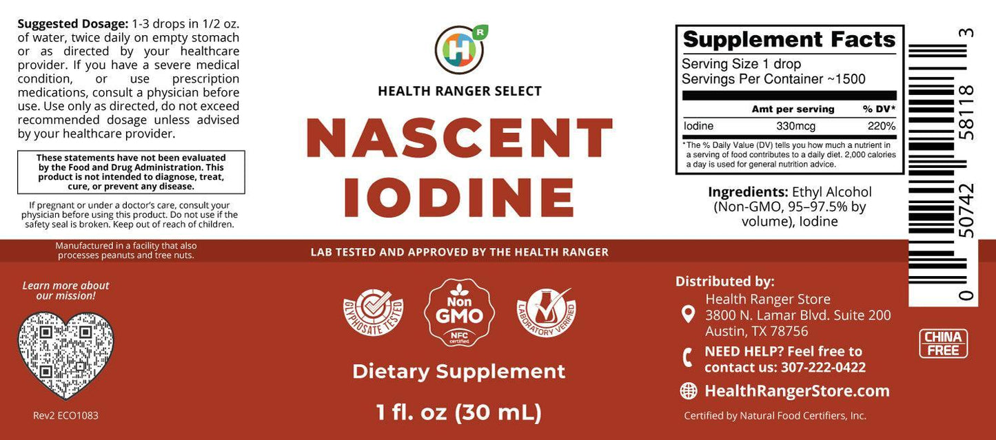 Health Ranger's Nascent Iodine 1 fl oz (30ml) | 2 Percent Strength