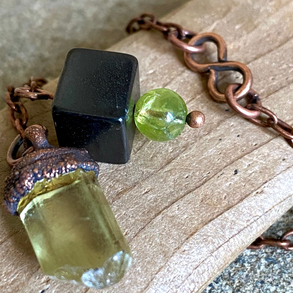 Apatite Crystal Pendulum on Copper Chain with Peridot & Shungite Grip