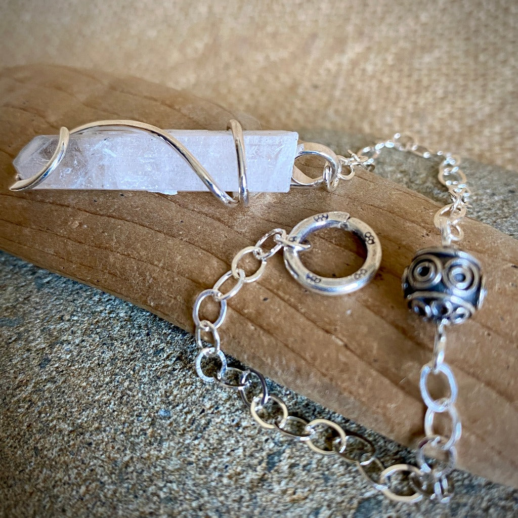Danburite Pendulum, Sterling Silver Chain, Hill Tribe Silver Ring Grip