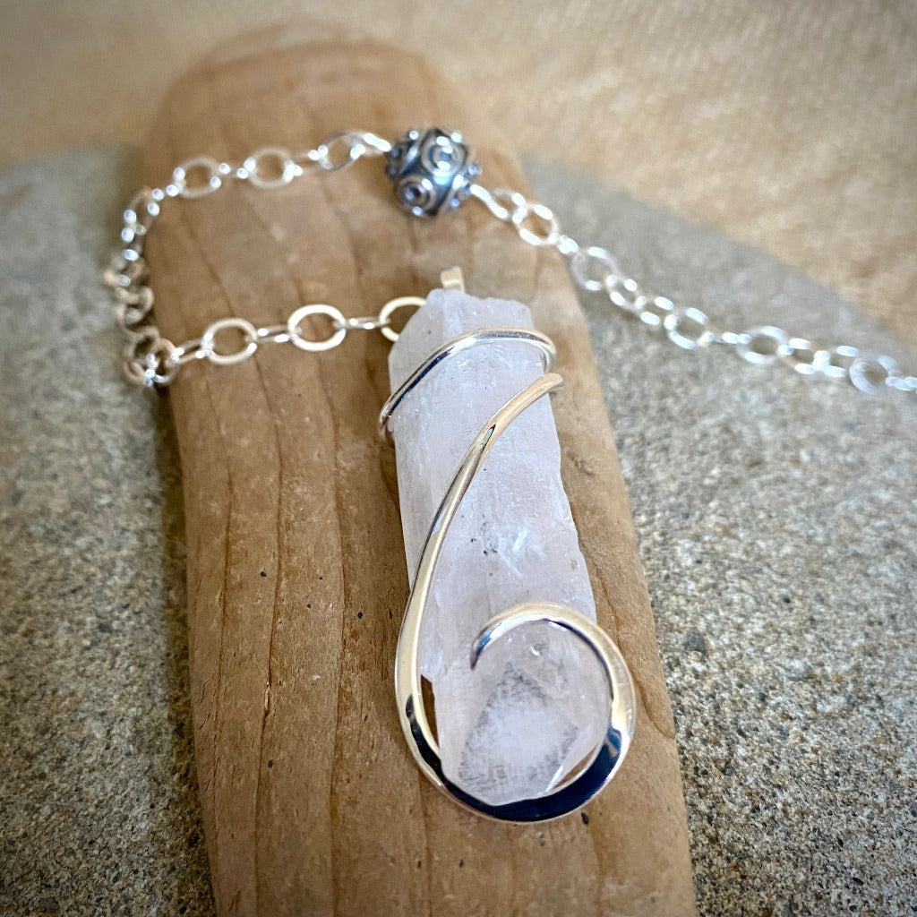 Danburite Pendulum, Sterling Silver Chain, Hill Tribe Silver Ring Grip