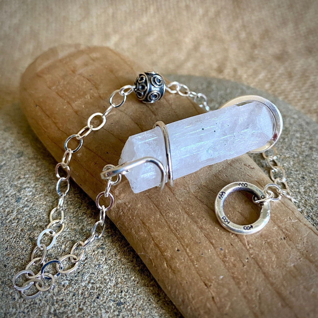 Danburite Pendulum, Sterling Silver Chain, Hill Tribe Silver Ring Grip