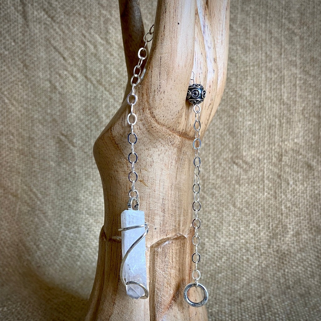 Danburite Pendulum, Sterling Silver Chain, Hill Tribe Silver Ring Grip