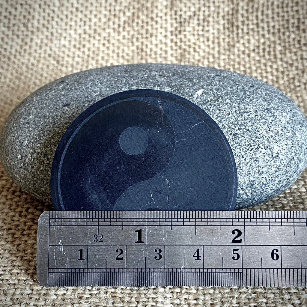 Jumbo Sized Shungite Phone Plate with Yin Yang, Adhesive Back