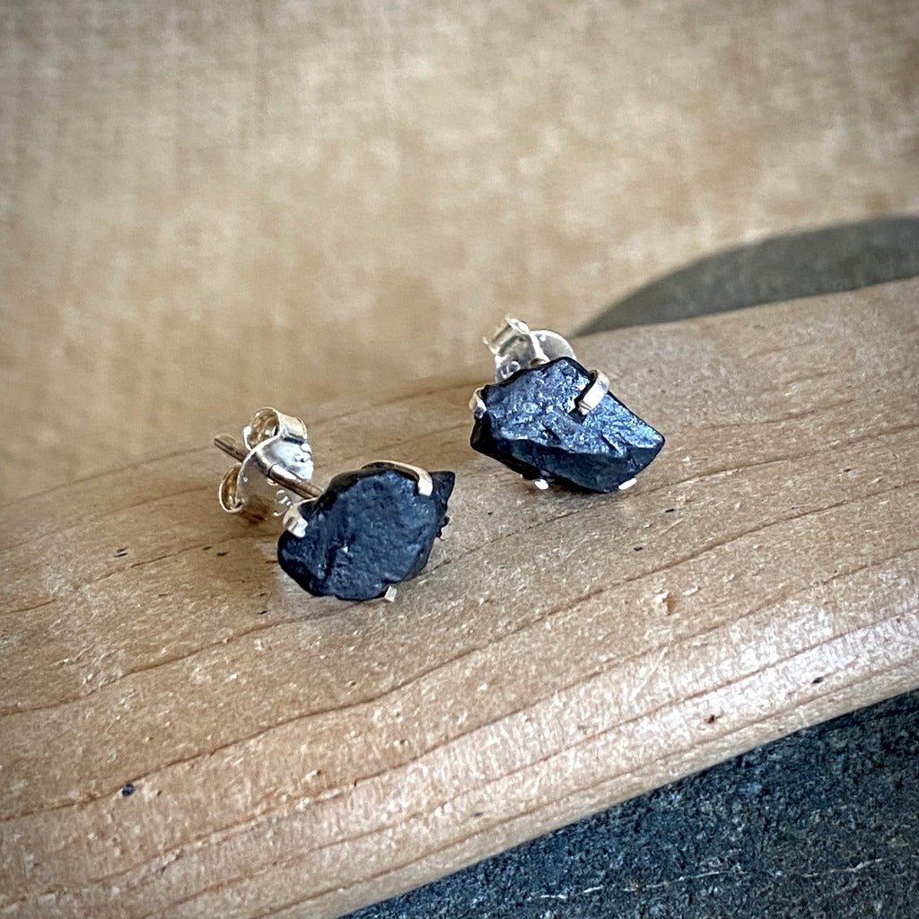 Basic Shungite Nugget Earring Studs with Sterling Silver Posts