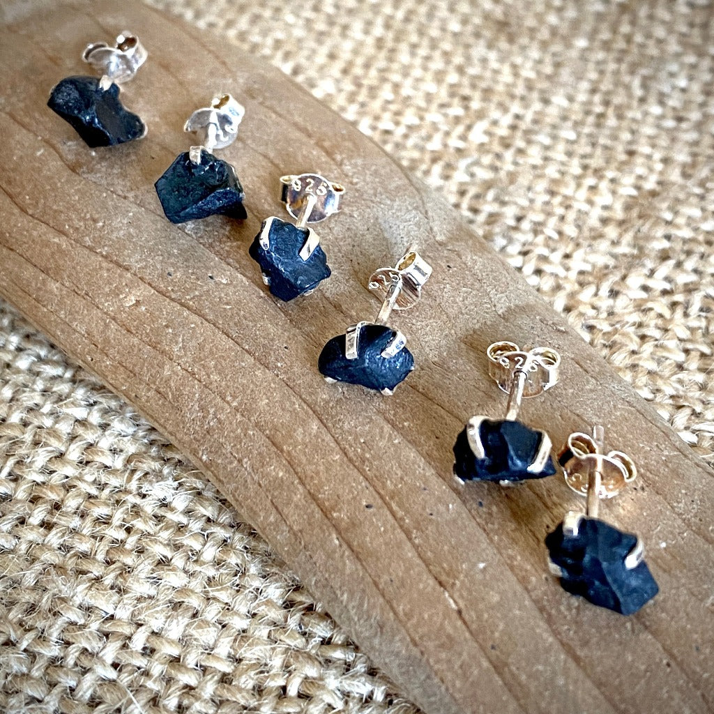 Basic Shungite Nugget Earring Studs with Sterling Silver Posts