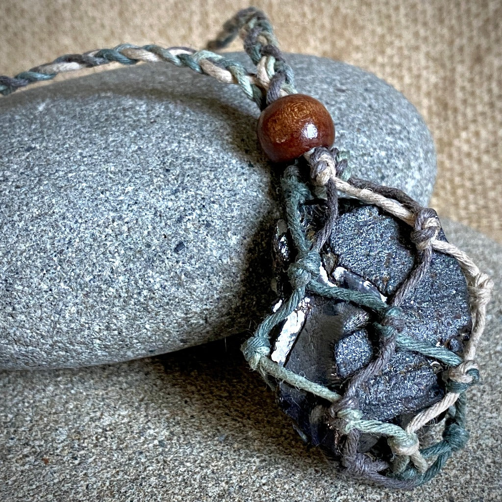 Elite Shungite Nugget Adjustable Macrame Necklace, Forest Hemp Cord