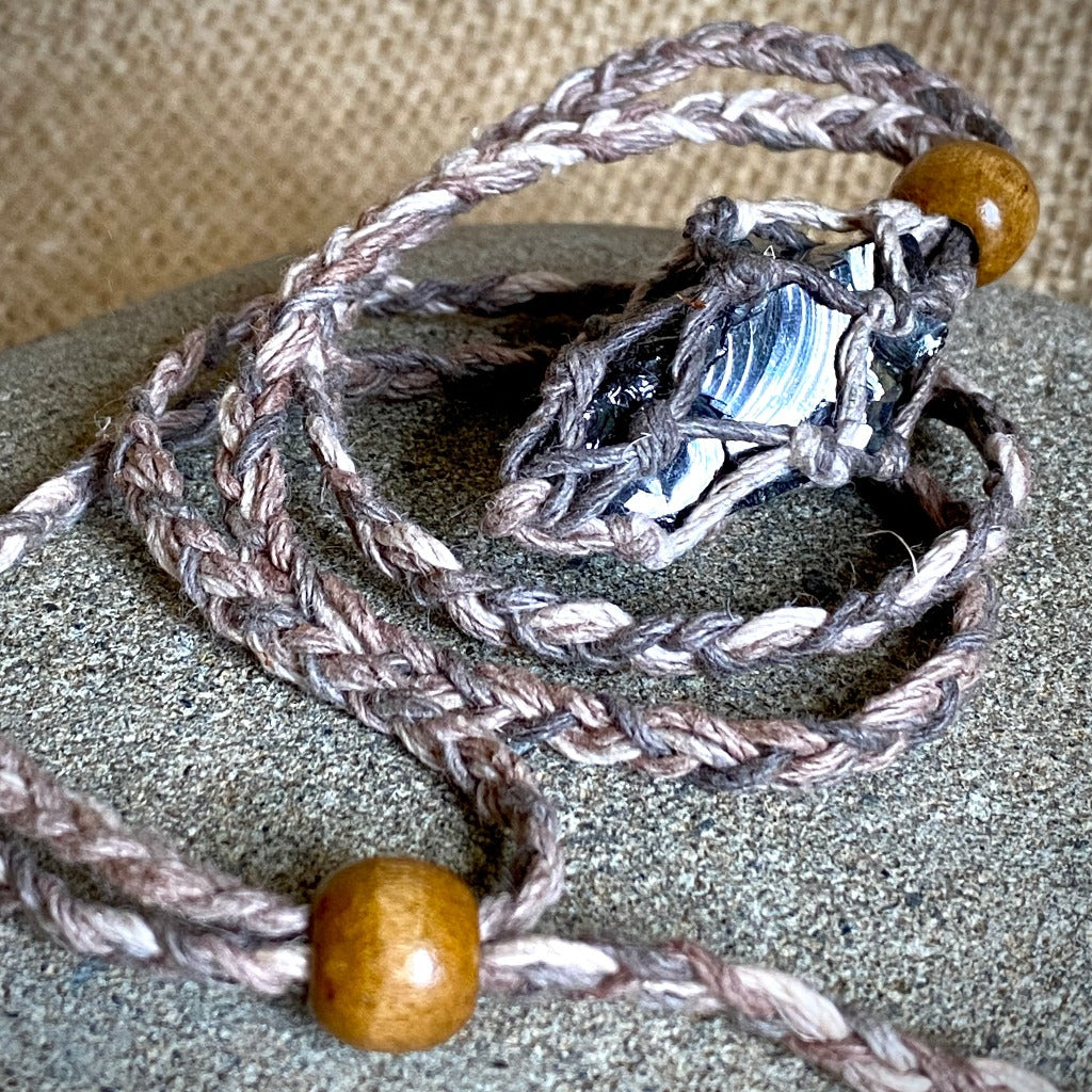 Elite Shungite Nugget Adjustable Macrame Necklace, Earth Hemp Cord