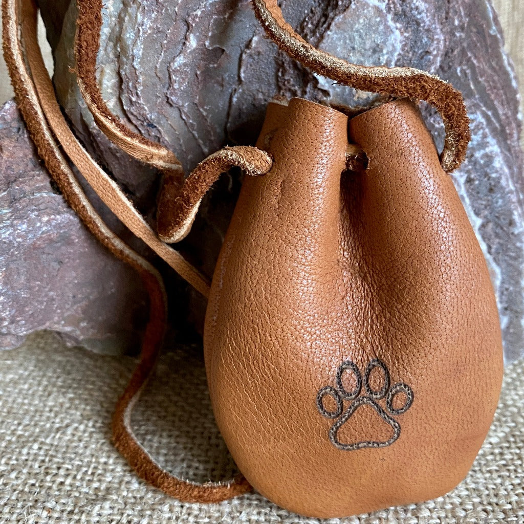 Shungite & Soapstone Harmonizers in Handmade Elk Leather Neck Pouch