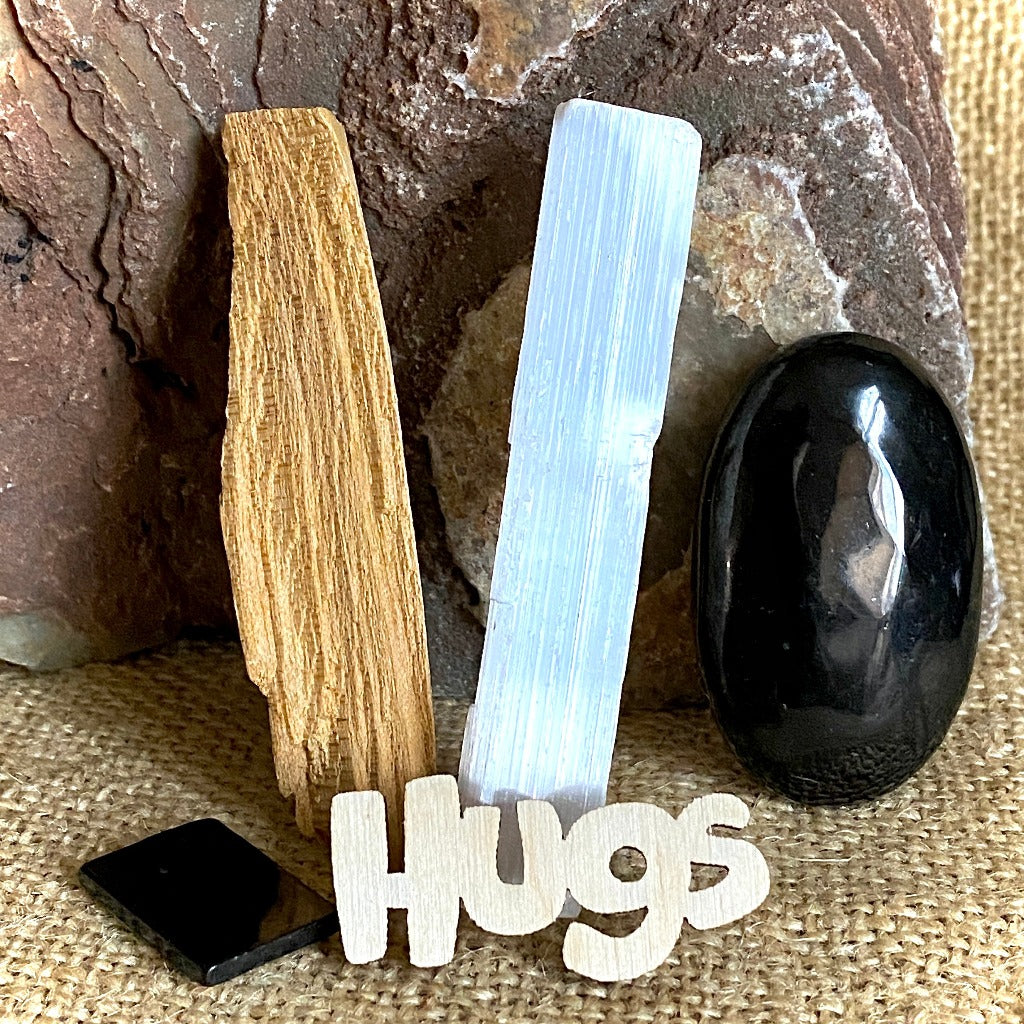 Shungite Set Bee Zipper Pouch, Bumblebee Jasper, Selenite, Palo Santo