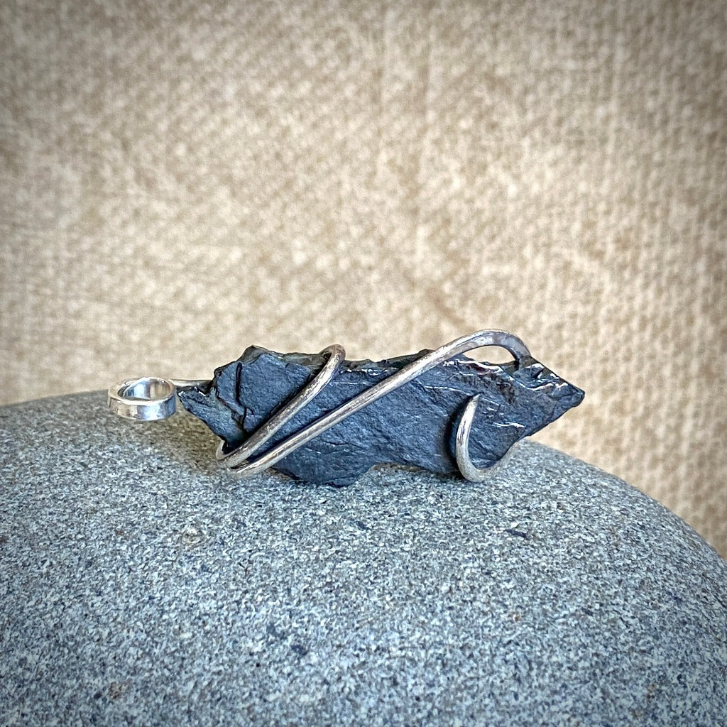 Elite Shungite Pendant, 45mm, Hand Forged Sterling Silver Wire Setting