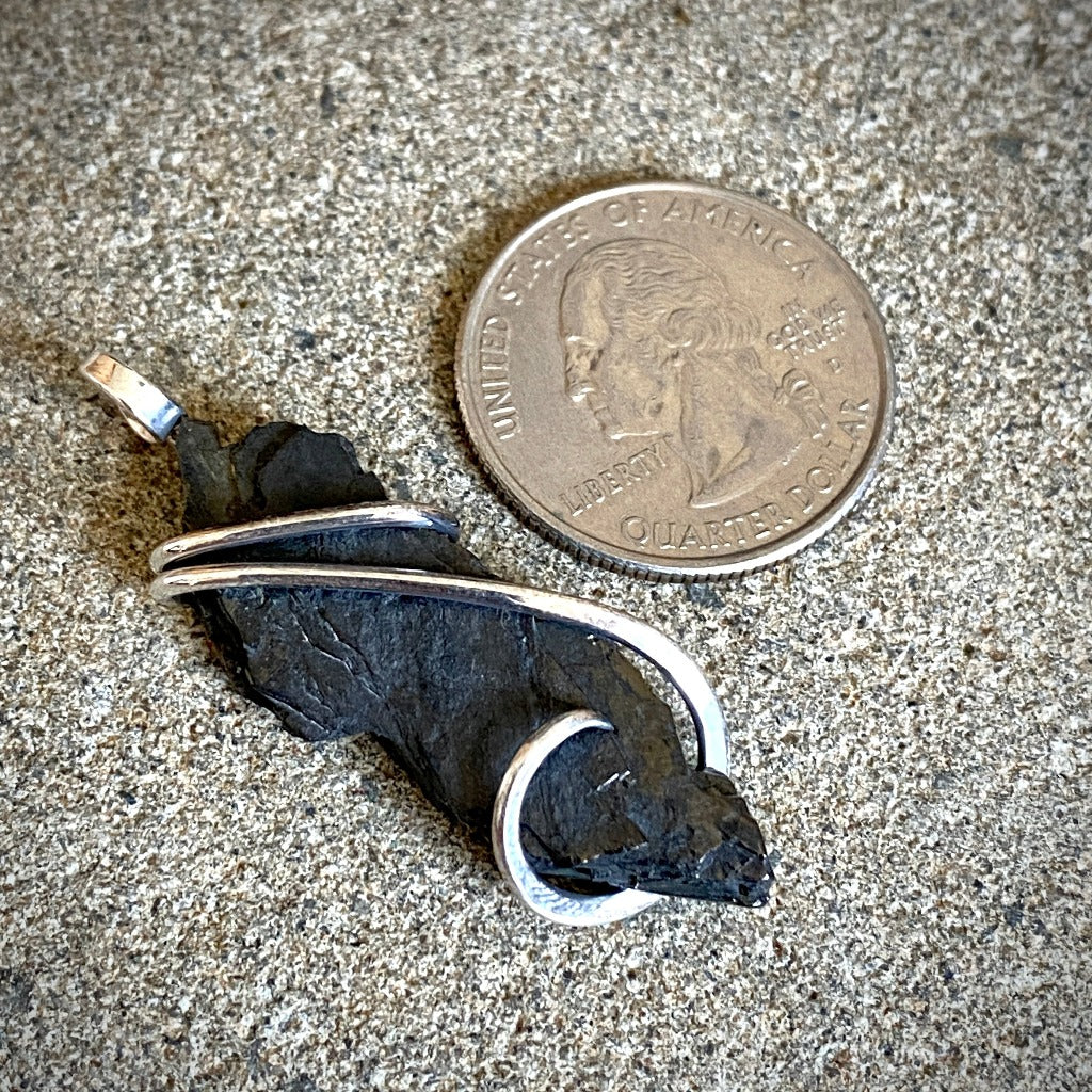 Elite Shungite Pendant, 45mm, Hand Forged Sterling Silver Wire Setting