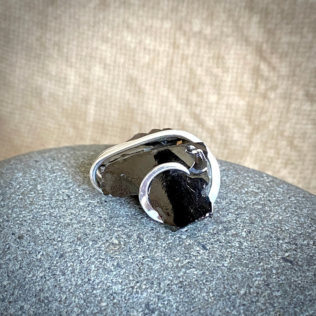 Elite Shungite Pendant, 28mm, Hand Forged Sterling Silver Wire Setting