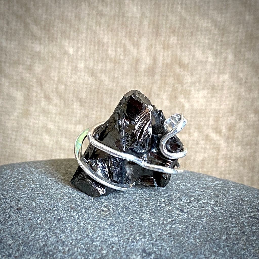 Elite Shungite Pendant, 28mm, Hand Forged Sterling Silver Wire Setting