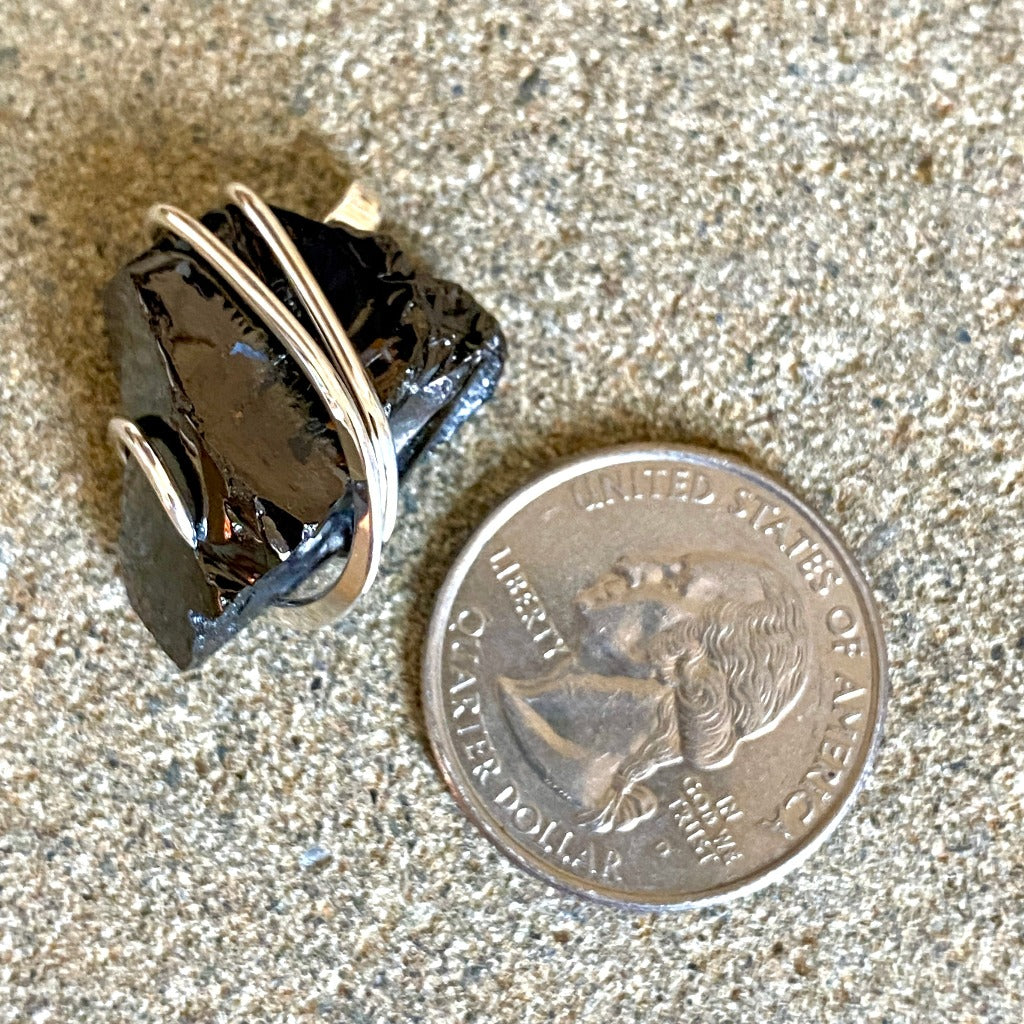 Elite Shungite Pendant, 28mm, Hand Forged Sterling Silver Wire Setting