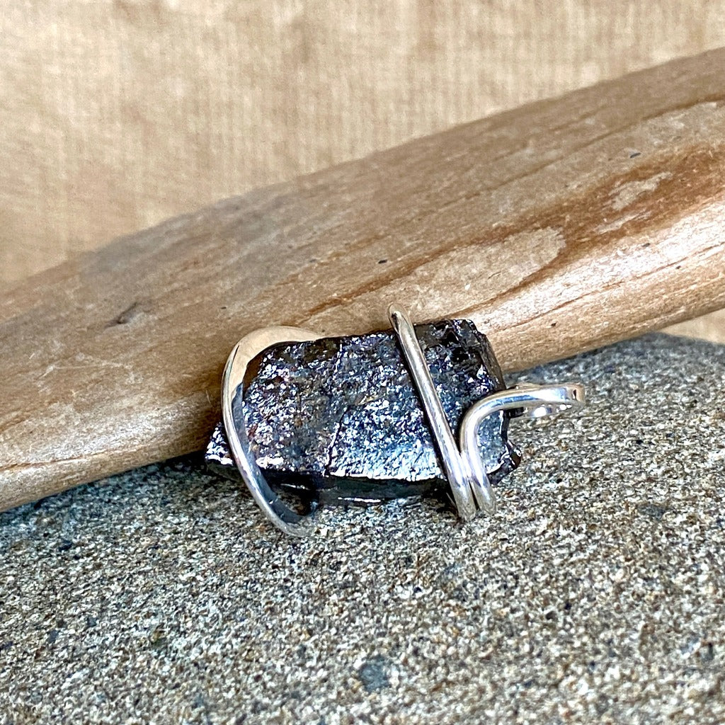 Elite Shungite Pendant, 26mm, Hand Forged Sterling Silver Wire Setting