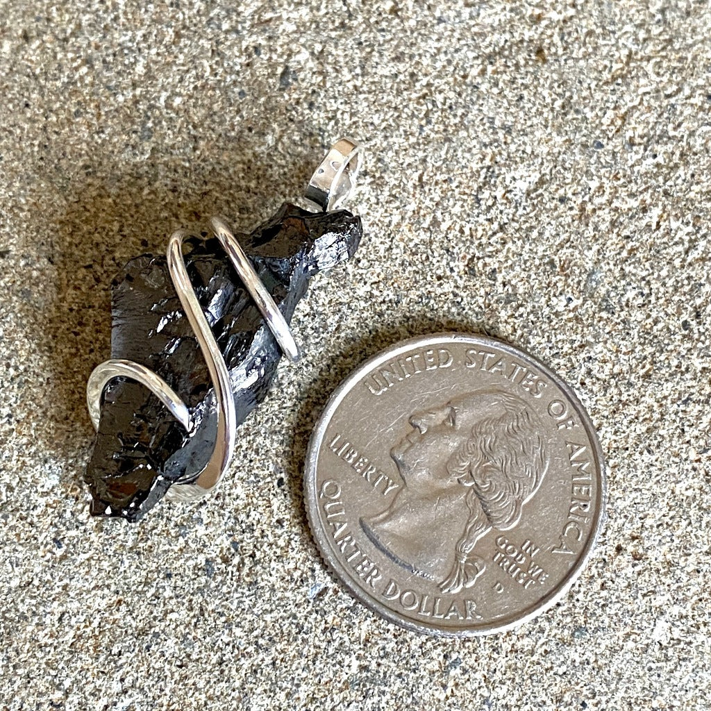 Elite Shungite Pendant, 35mm, Hand Forged Sterling Silver Wire Setting