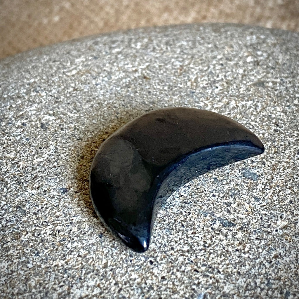 Howlite Skull on Polished Shungite Slab with Shungite Crescent Moon