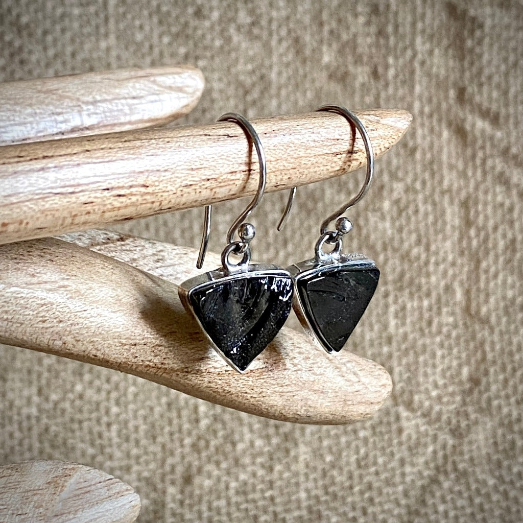 Sterling Silver Elite Shungite Vintage Triangle Earrings
