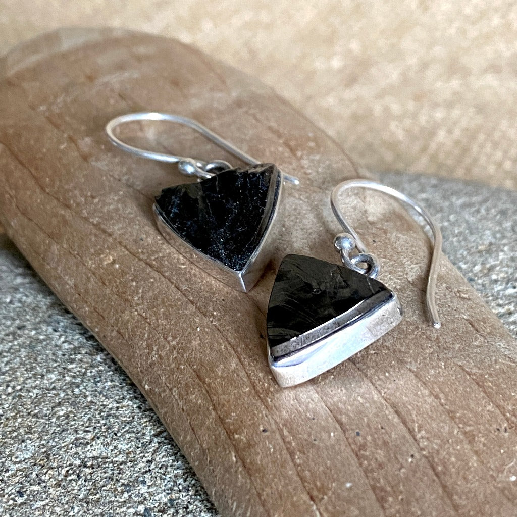 Sterling Silver Elite Shungite Vintage Triangle Earrings